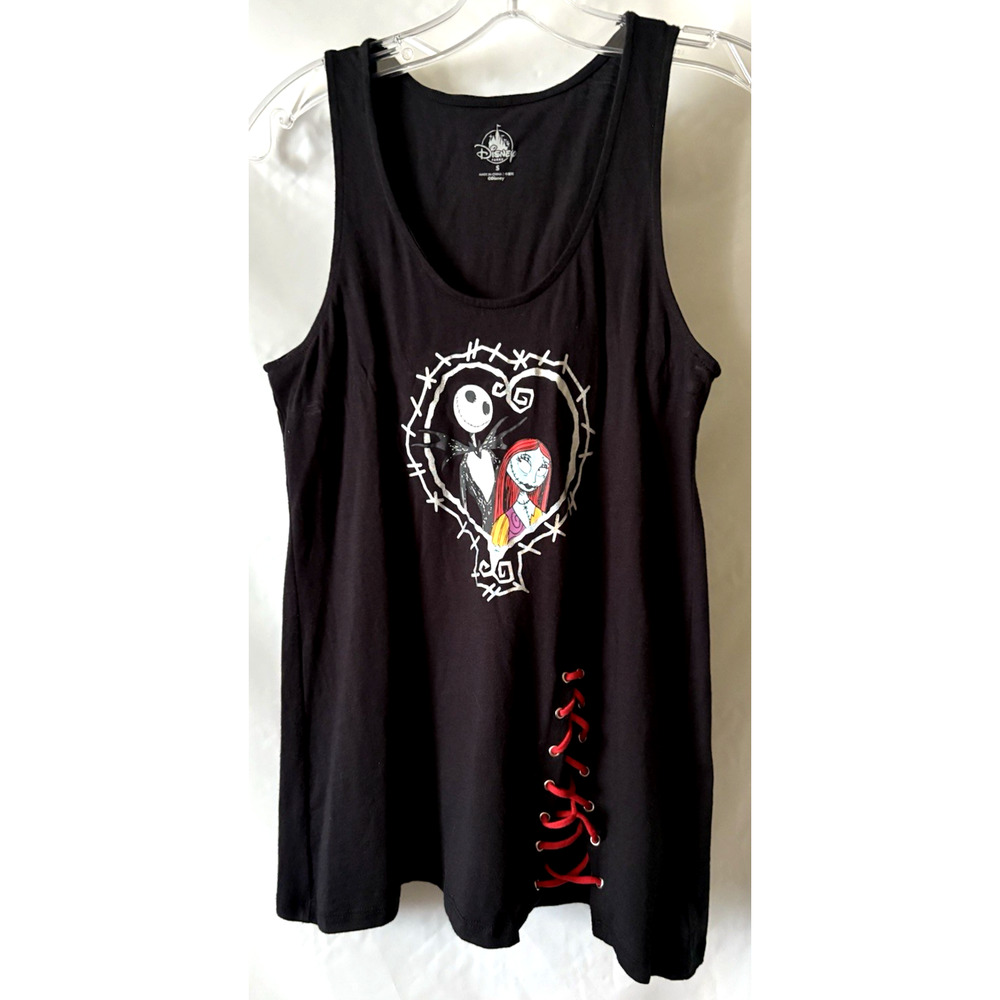 Disney Parks Women Naught Mars B4 Christmas Jack Sally Tank Top Sleeves Black